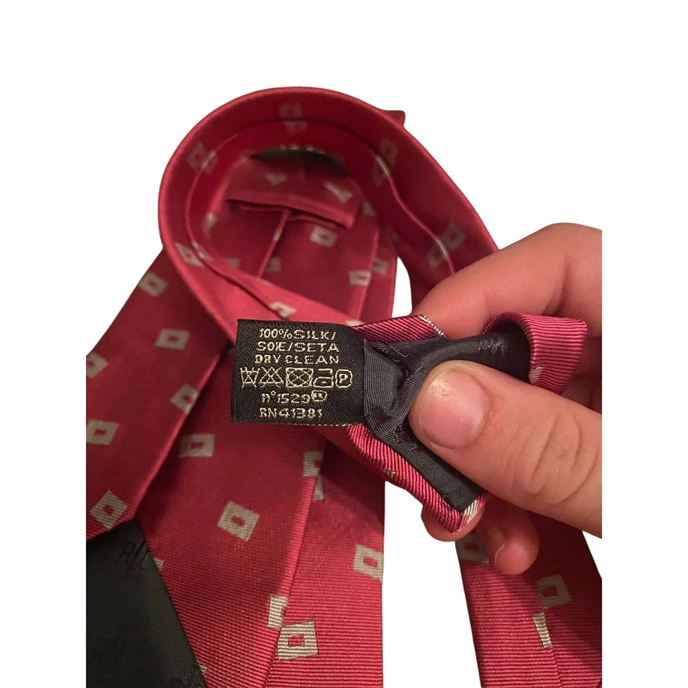 Lauren Ralph Lauren‎ Mens Burgundy Red Silk Geometric Square Pattern Necktie